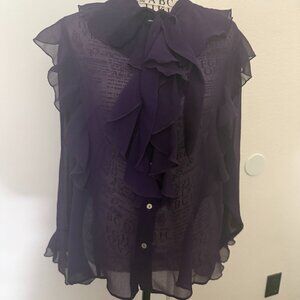 NWT Zara Purple Ruffle bowtie chiffon blouse
